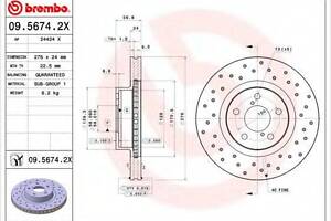 Тормозной диск BREMBO 0956742X на SUBARU LIBERTY I (BC)