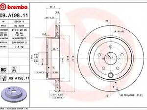 Тормозной диск BREMBO 09A19811 на SUBARU IMPREZA Наклонная задняя часть (GR, GH, G3)