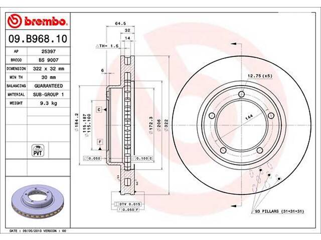 Тормозной диск TOYOTA LAND CRUISER (_J7_) 1984-2008 г.