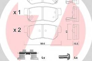 Колодки гальмівні для моделей: HYUNDAI (SONATA, XG, TRAJET, HIGHWAY, SANTA-FE, MATRIX, GETZ, SONATA, GRANDEUR, SANTA-FE), KIA (