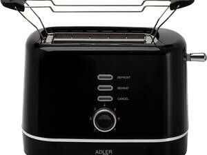 Тостер Adler AD 3224 black 850Вт/ 2 відділення/7 режимів підсмажування/розморожування/підігрів булочок