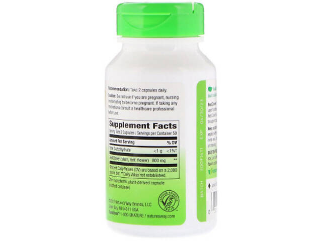 Травы Nature's Way Красный Клевер, Red Clover, 400 мг, 100 Вегетарианских Капс (NWY-16000) - Фото 2