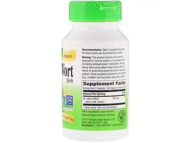 Трави Nature's Way Звіробій, St. John's Wort, 350 мг, 100 капсул (NWY-17300) - Фото 2