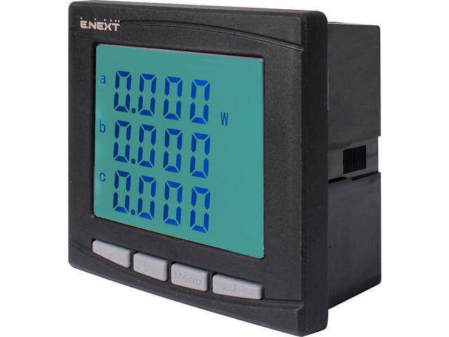 Трифазний аналізатор параметрів мережі 5А 0-450В RS-485 230В АС 96х96x55мм врізний [p079003] E.NEXT e.meter.pro.96.m.lcd - Фото 1