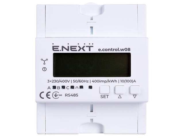 Трифазний електронний лічильник 100А клас 1 [i0310038] RS485 E.NEXT e.control.w08 - Фото 2