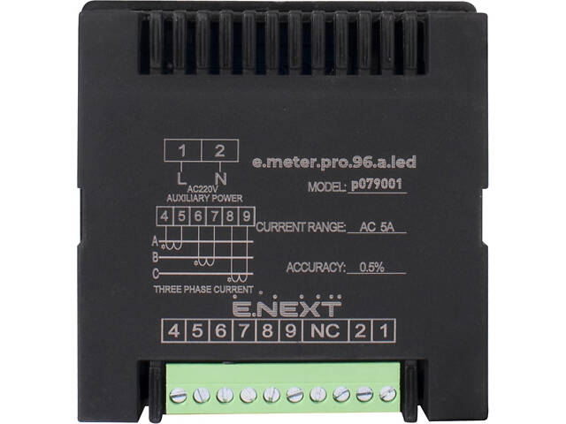 Трифазний цифровий амперметр 5А 230В АС 96х96x55мм врізний [p079001] E.NEXT e.meter.pro.96.a.led - Фото 3