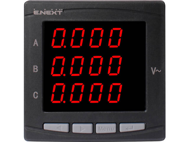 Трифазний цифровий вольтметр 0-450В 230В АС 96х96x55мм врізний [p079002] E.NEXT e.meter.pro.96.v.led - Фото 2