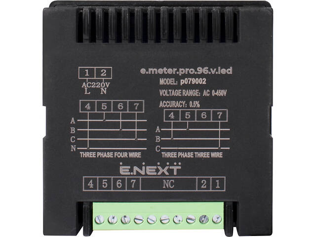 Трифазний цифровий вольтметр 0-450В 230В АС 96х96x55мм врізний [p079002] E.NEXT e.meter.pro.96.v.led - Фото 3