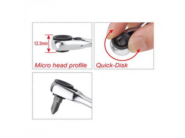 Трещітка Toptul бітотримач міні 1/4' 60 зубців, швидкий диск (CHDV0801) - Фото 3