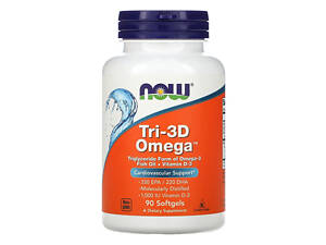 Три-3D Омега-3 рыбий жир поддержка сердечно-сосудистой системы Now Foods Tri-3D 90 капсул
