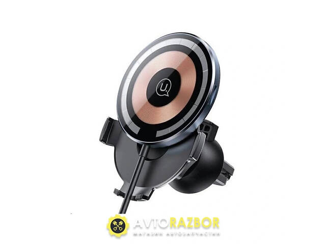 Тримач для мобільного Usams US-CD164 Magnetic Car Wireless Charging Phone Holder (Air Vent) 15W (With Magnetic Ring) Transparent