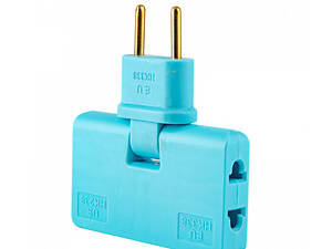 Трійник + перехідник 3 in 1, UK - US-EU, 220В, 10А, поворотний 180 , Blue