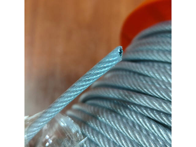 Трос сталевий оцинкований з ПВХ покриттям 6х7, D=3/4мм, 200м - Фото 1