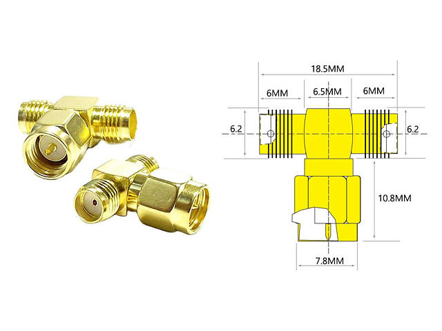 Трійник для FPV та радіообладнання (SMA F - SMA M - SMA F) - Фото 1