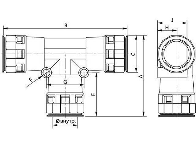Трійник dn23/23/23мм, поліамід, чорний колір, Octopus, дкс [pat23n] - Фото 2