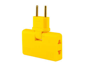 Трійник + перехідник 3 in 1, UK/US-EU, 220 В, 10 А, поворотний 180°, Yellow