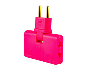 Трійник + перехідник 3 in 1, UK/US-EU, 220 В, 10 А, поворотний 180°, Pink