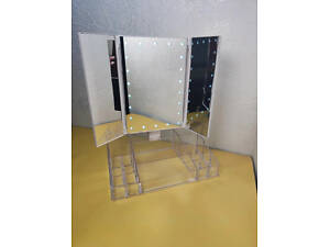 Тройное зеркало с LED подсветкой и подставкой для косметики, органайзер для косметики