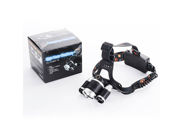 Потрійний налобний ліхтар LED Headlight на акумуляторі - потужна велофара з регулюванням кута світла - Фото 2