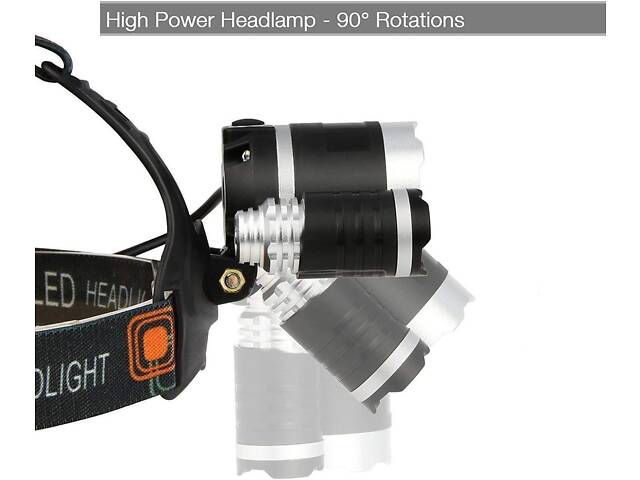 Потрійний налобний ліхтар LED Headlight на акумуляторі - потужна велофара з регулюванням кута світла - Фото 7