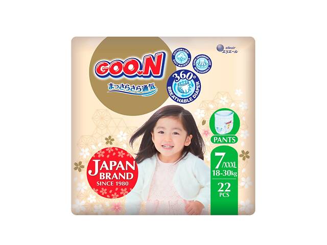 Подгузники GOO.N Premium Soft для детей 18-30 кг (размер 7(3XL), унисекс, 22 шт) - Фото 1