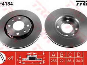 TRW DF4184. Гальмівний диск перед. Berlingo/Partner 96-15 (266x22)