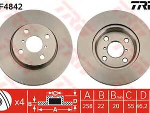 TRW DF4842. Гальмівний диск перед. Toyota Yaris 05-20