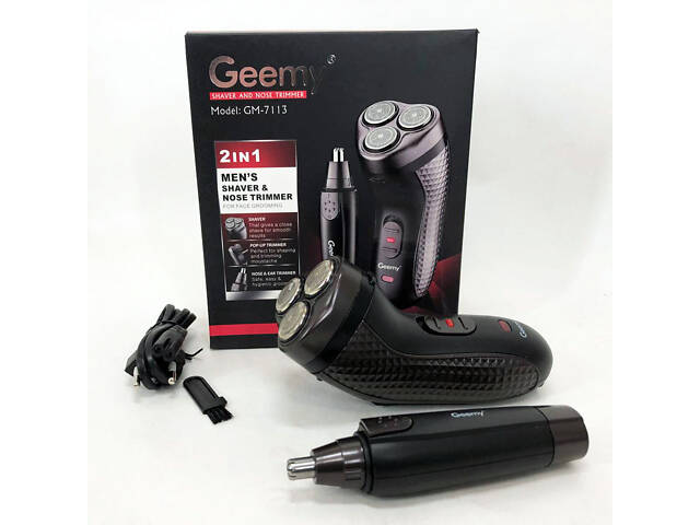 Тример для стрижки бороди триммер для носа, електробритва 3 в 1 GEMEI GM-7113, Тример бездротовий - Фото 6