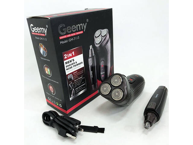 Тример для стрижки бороди триммер для носа, електробритва 3 в 1 GEMEI GM-7113, Тример бездротовий - Фото 7