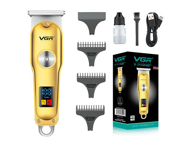 Тример для волосся та бороди VGR V-290 LED Display 3 насадки, машинка для стрижки волосся домашня - Фото 1