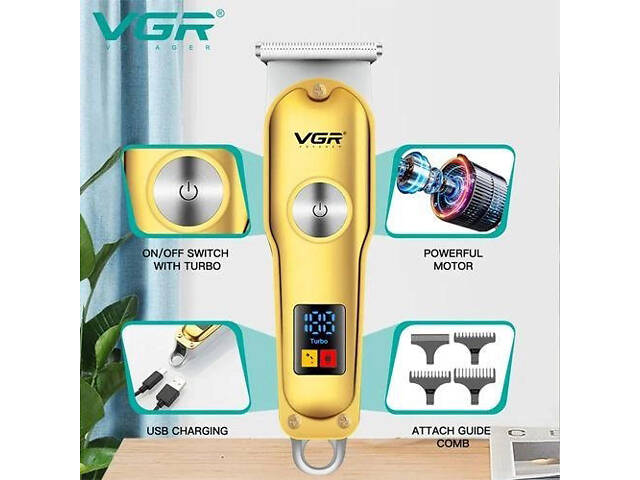 Тример для волосся та бороди VGR V-290 LED Display 3 насадки, машинка для стрижки волосся домашня - Фото 3