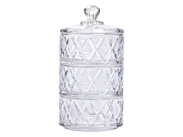 Конфетница трехъярусная стеклянная с крышкой Ø 10.5 см HP-YH-19 - Фото 2