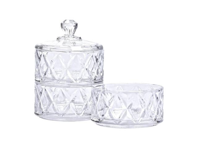 Конфетница трехъярусная стеклянная с крышкой Ø 10.5 см HP-YH-19 - Фото 3