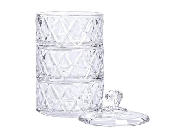 Конфетница трехъярусная стеклянная с крышкой Ø 10.5 см HP-YH-19 - Фото 4