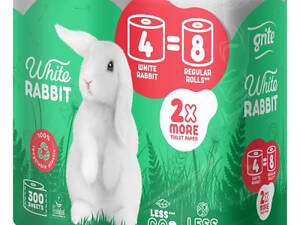 Туалетная бумага Grite White Rabbit 3 слоя 300 отрывов 4 рулона (4770023351934)