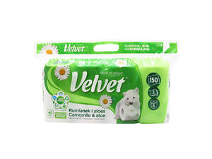 Туалетная бумага Velvet Camomile&Aloe трехслойная 150 отрывов 8 рулонов