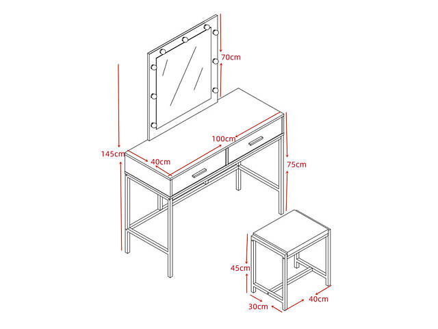 Туалетний, косметичний столик + табурет з підсвіткою AVKO ADT13 White - Фото 4