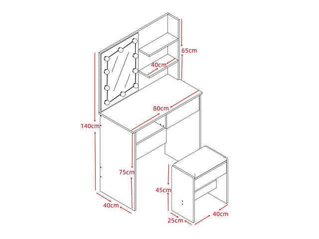 Туалетний, косметичний столик + табурет з підсвіткою AVKO ADT9 Beton - Фото 3