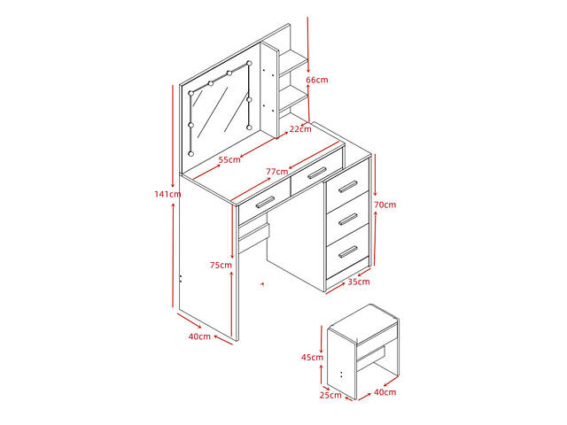 Туалетний, косметичний столик + табурет з підсвіткою AVKO ADT17 Grey Walnut - Фото 3
