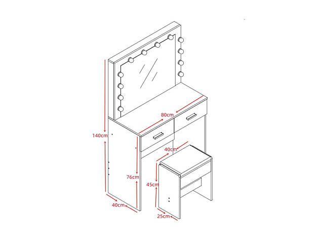 Туалетний, косметичний столик + табурет з підсвіткою AVKO ADT3 Grey Walnut - Фото 3
