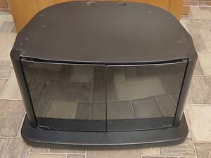 Тумба від ТВ на колесах чорна з скляними дверцятами