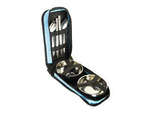 Туристический набор посуды в сумке на 2 персоны, набор посуды для пикника из нержавеющей стали, голубой (CZ2760010001)