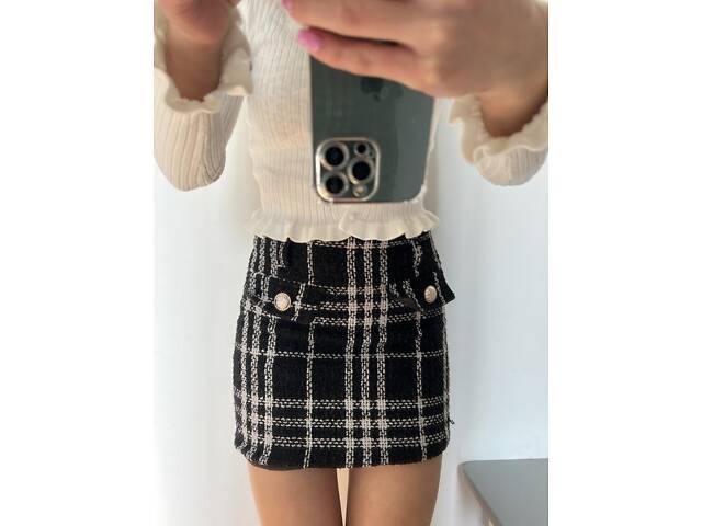 Твідова спідниця міні - Фото 1
