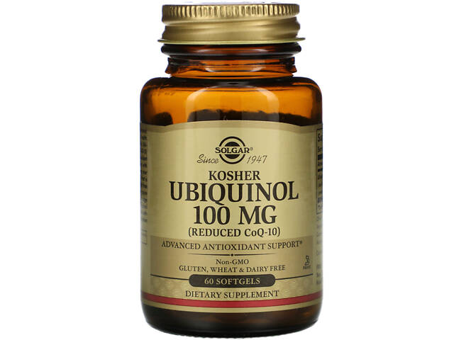 Убихинол кошерный, Kosher Ubiquinol, Solgar, 100 мг, 60 гелевых капсул - Фото 1 Убихинол кошерный, Kosher Ubiquinol, Solgar, 100 мг, 60 гелевых капсул - Фото 1