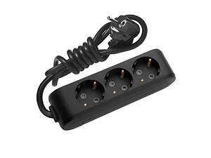 Удлинитель Panasonic X-tendia с заземлением 3 гнезда, 2 м, с защитными шторками, черный