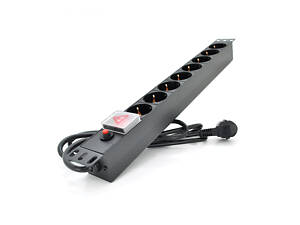 Удлинитель PiPo на 8 розеток с выключателем + отсекатель, 220В, немецкий тип, 1U 19 ', алюминиевый корпус,