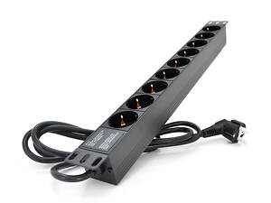 Удлинитель PiPo на 9 розеток, 220В, немецкий тип, 1U 19 ', алюминиевый корпус, черный, длина кабеля 1,8 м, Q25