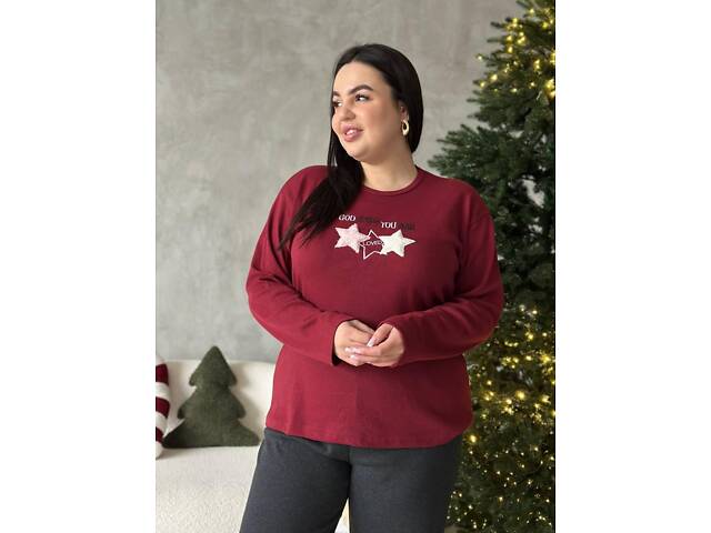 Зручна червона піжамка із зірочками та чорними штанами 4XL - Фото 2