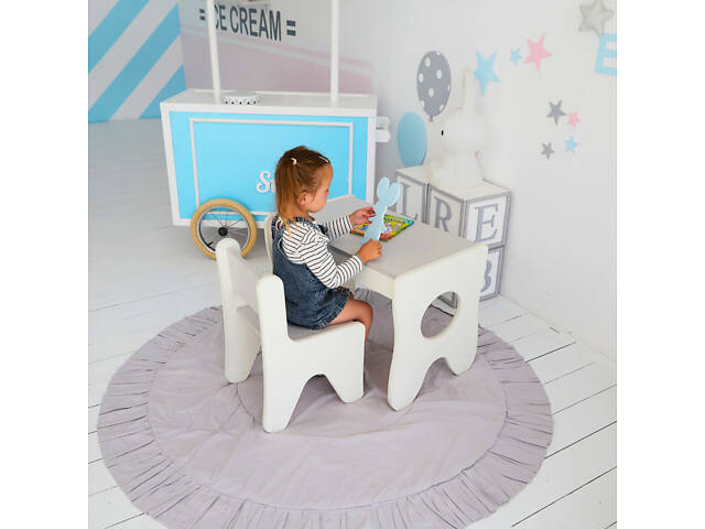 Зручний столик у дитячу кімнату 70×45×51, дитячий ігральний стіл із ящиком, білий з сірим - Фото 6