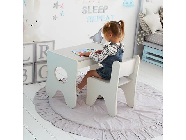 Зручний столик у дитячу кімнату 70×45×51, дитячий ігральний стіл із ящиком, білий з сірим - Фото 7